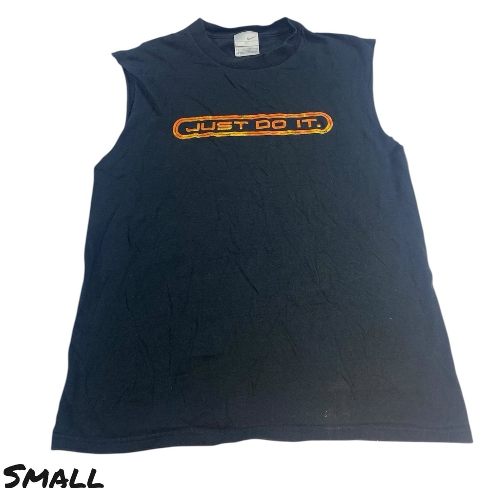 Vintage Nike T-Shirt  Mens SMALL Black Graphic Muscle Sleeveless Crewneck Y2K
